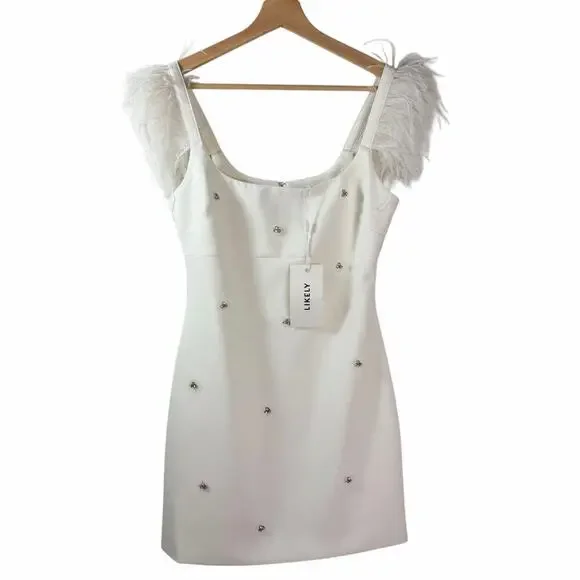 New Likely Cameron Feather Trim Crystal Embellished Minidress Size 4 - Picture 2 of 10